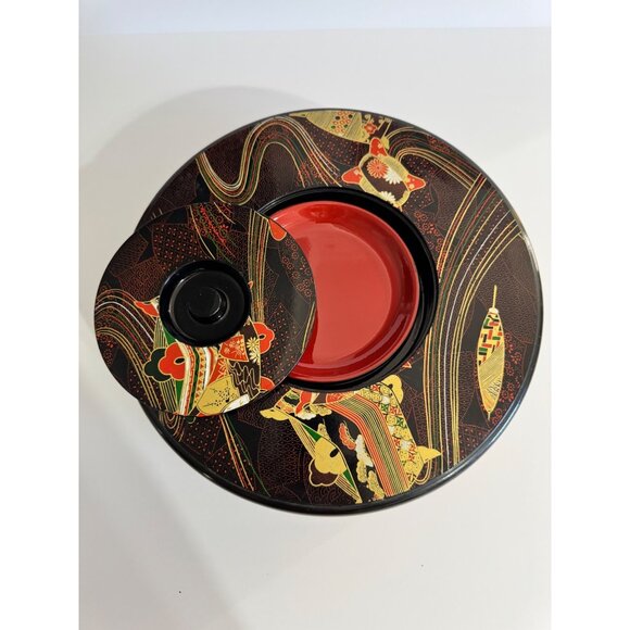 Japanese Lacquer Round Bento Box XL 5 Plates Sushi Treat Box - Picture 3 of 16
